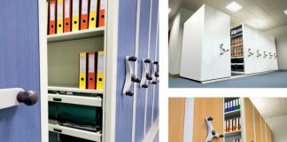 Mobile shelving colours and materials